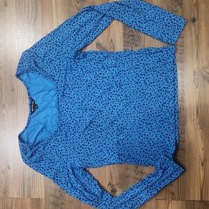 Whistles Ocean Blue Micro Floral Square Neck Balletcore Stretch Coquette 12